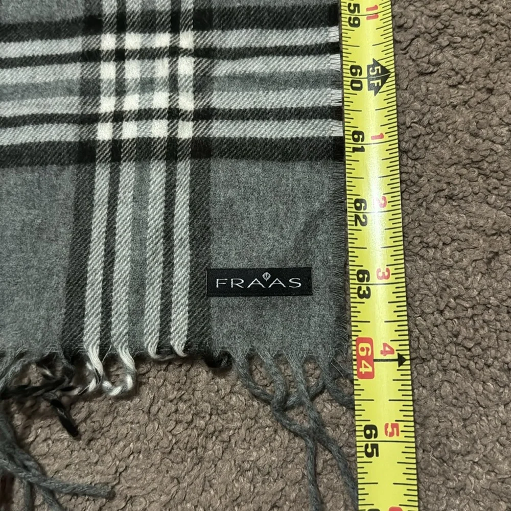 Fraas brand Gray/Black/Red Plaid Scarf-64x11-EUC - Picture 9 of 9